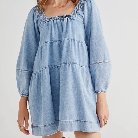 Free People Dresses & Skirts - Free People, NWOT, Lou Jean, baby doll denim pattern dress
